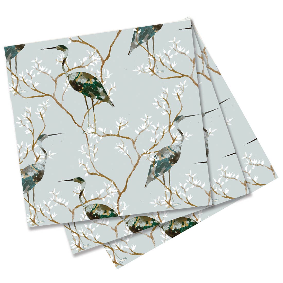 Pack of paper with bird and branch design on a light blue background
