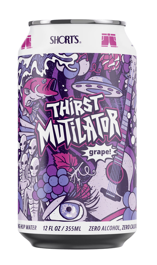 Shorts Thirst Mutilator grape flavor can with colorful graphics on a white background