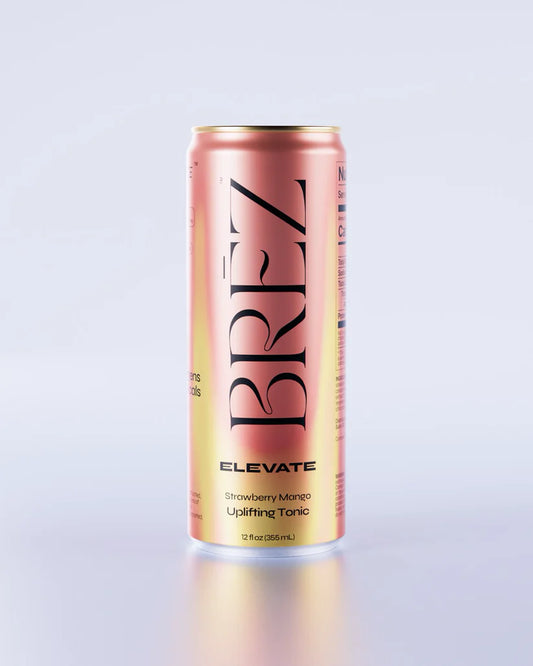 Brez Strawberry Mango Uplifting Tonic can on a light gray background