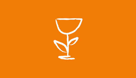 A digital gift card with an orange background and a white illustration of a flower on it.