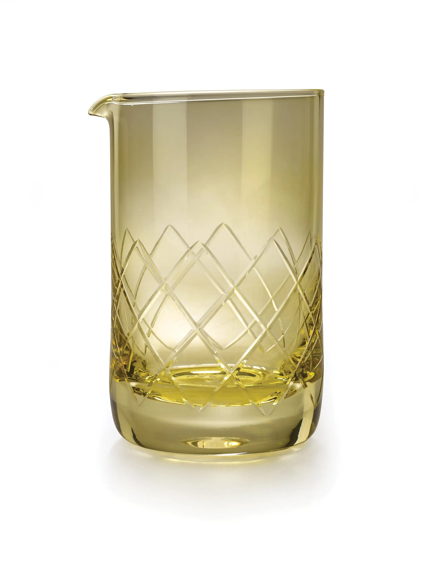 Yellow glass with diamond pattern on a white background