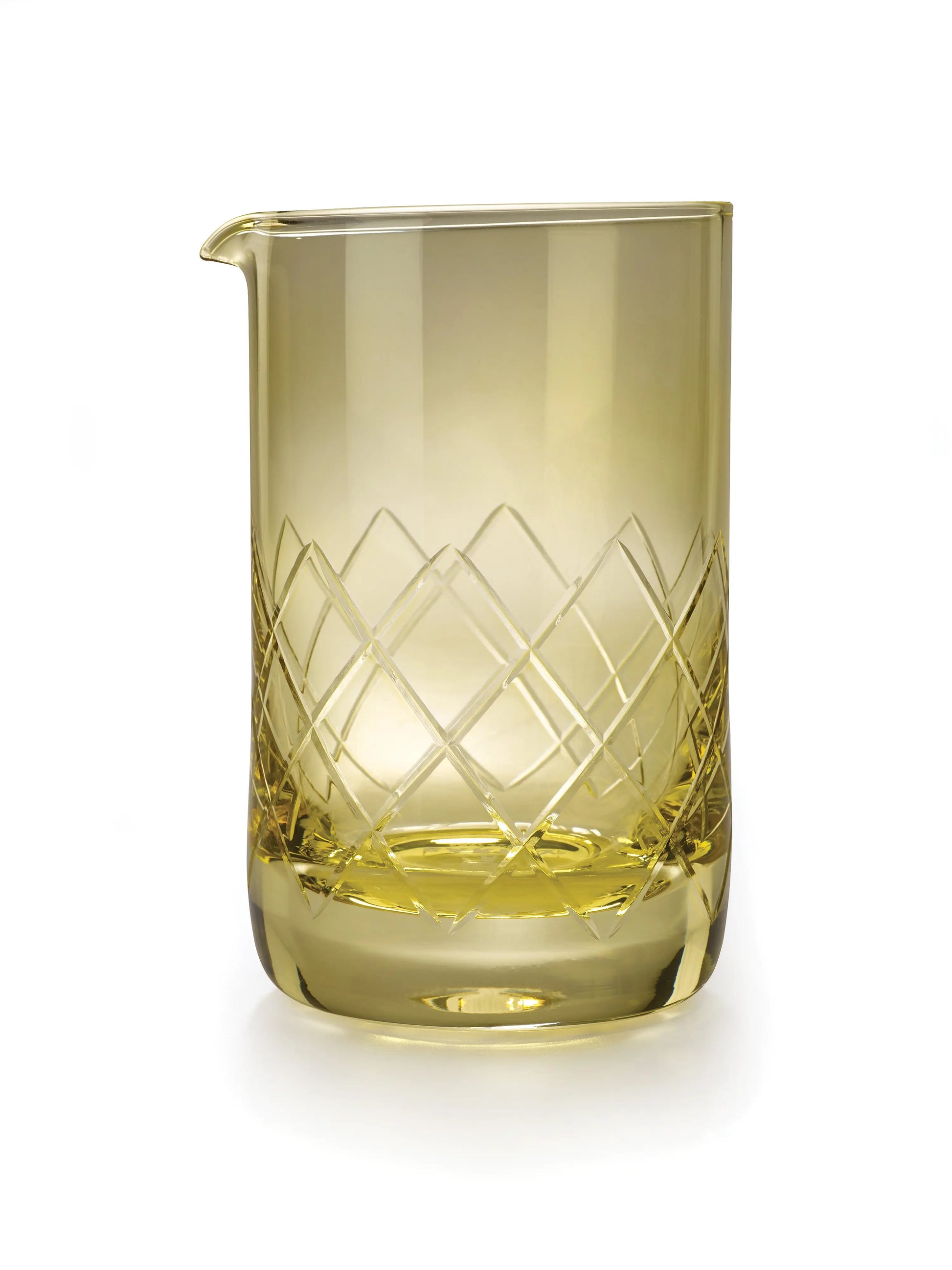 Yellow glass with diamond pattern on a white background