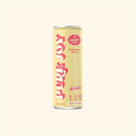 A can of Pure Joy UPLIFT energy drink with strawberry lemon flavor.