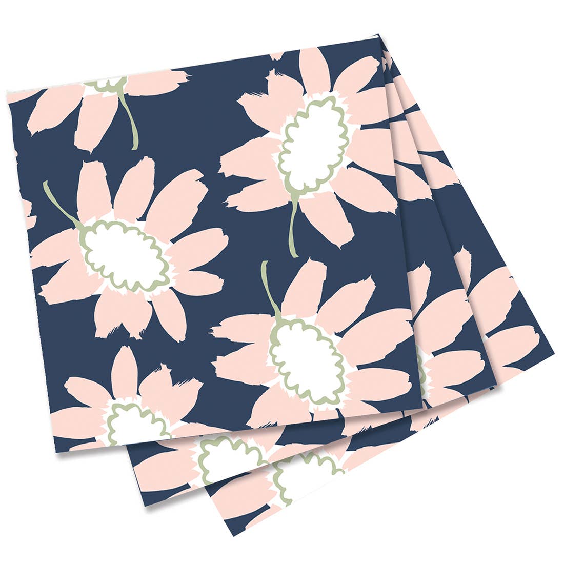 Floral-patterned paper with pink flowers on a navy background