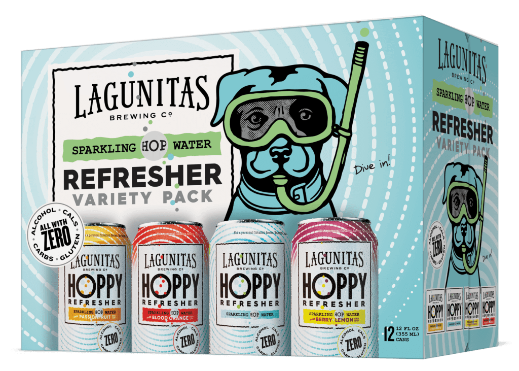 Lagunitas Brewing Co. sparkling hop water variety pack box with cans inside