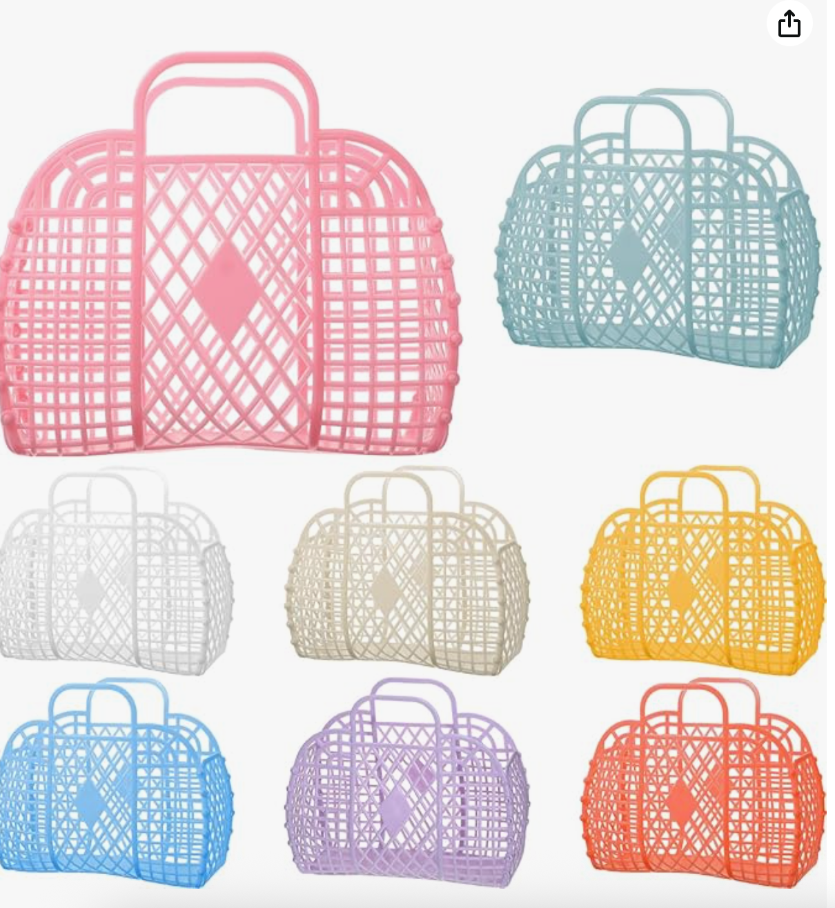 Set of colorful woven handbags on a white background