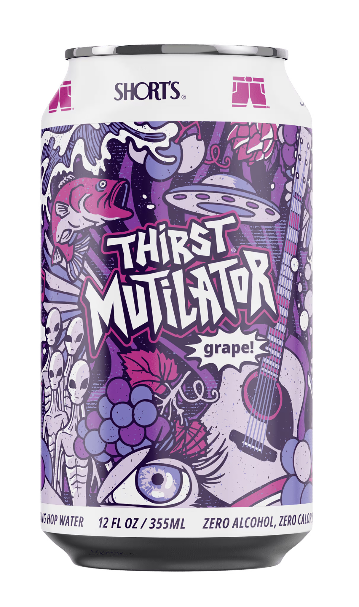 Shorts Thirst Mutilator grape flavor can with colorful graphics on a white background