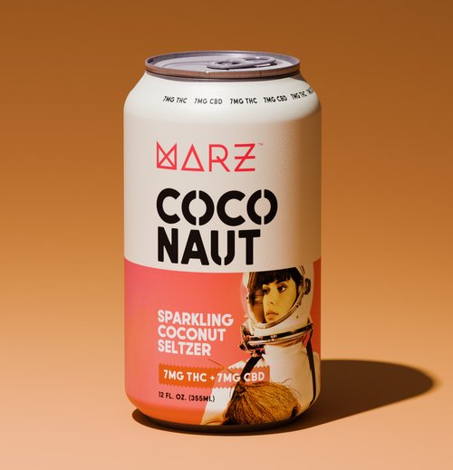 Can of Marz Coco Naut sparkling coconut seltzer on a gradient background