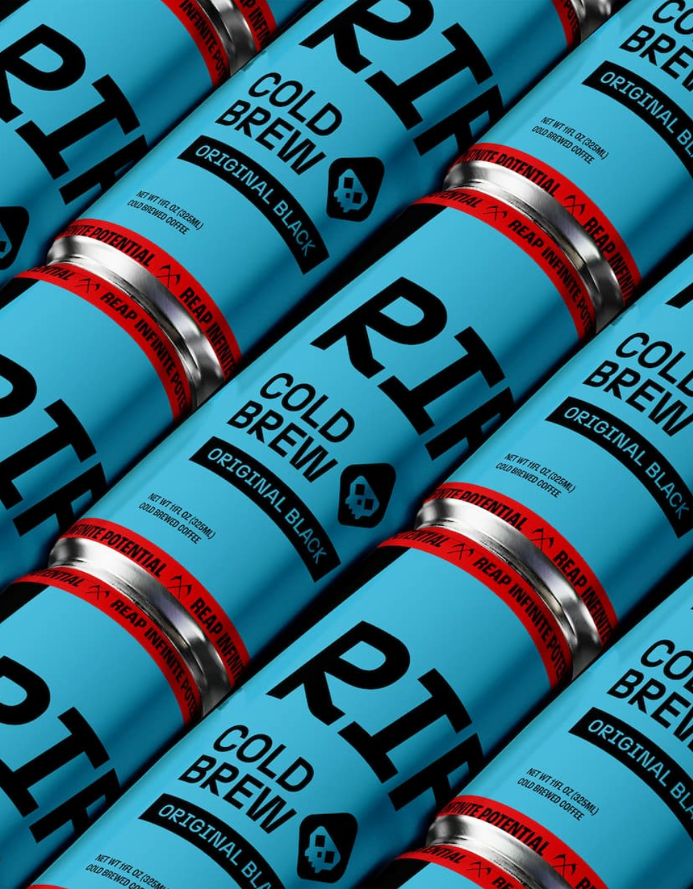Multiple cans of RTD Cold Brew coffee stacked together