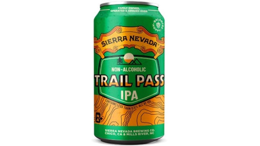 Sierra Nevada Trail Pass IPA non-alcoholic beer can on a white background